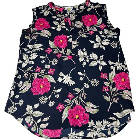 Van Heusen Blouse Womens Size S Blue Pink Green Floral Garden Sleeveless - Picture 1 of 8